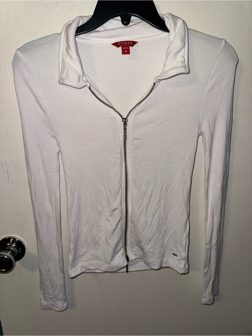 GUESS White Long-Sleeve Zip Polo Top